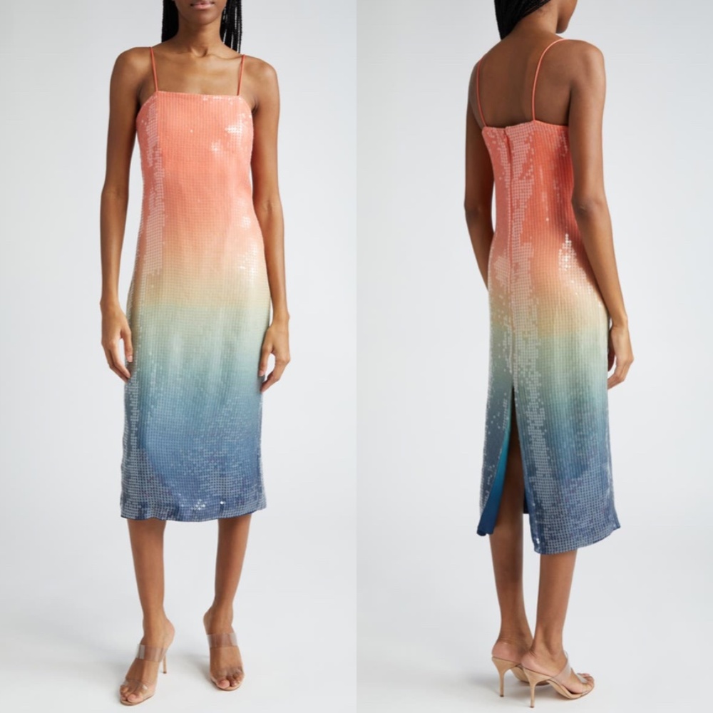 Veronica Beard Leda Sequin Midi Dress Ombre Multi 4 6 NWT Gradient Column Glam - Picture 3 of 17